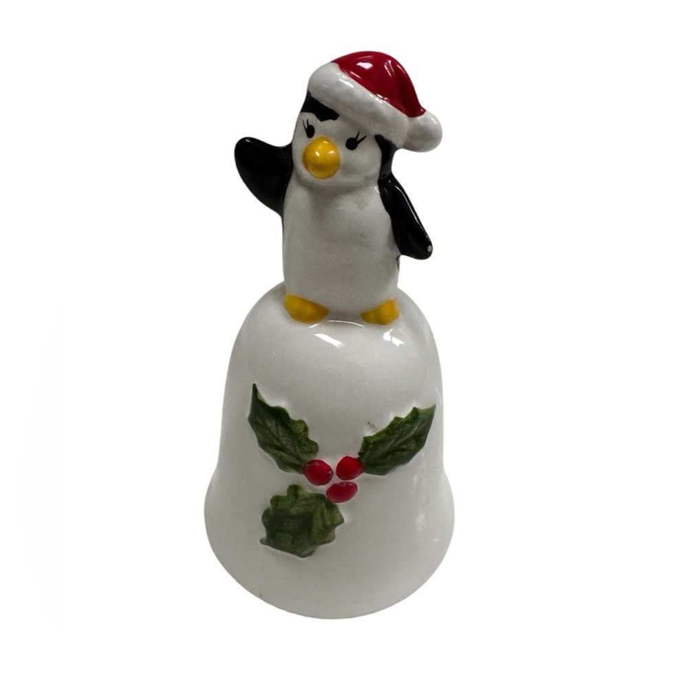 Vintage Christmas Penguin Porcelain Bell, Color: White Bone 3” H.